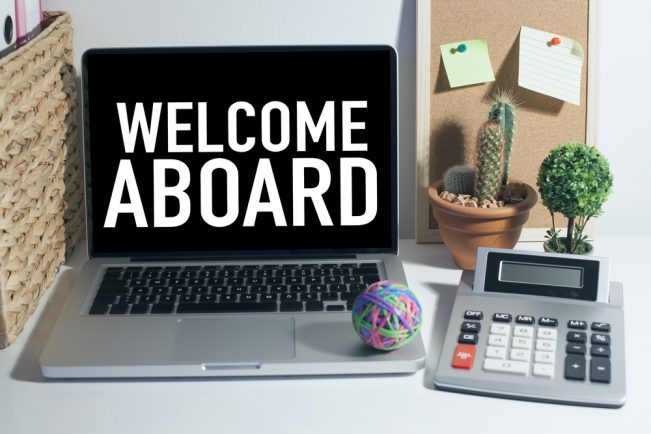 Welcome Aboard on laptop screen