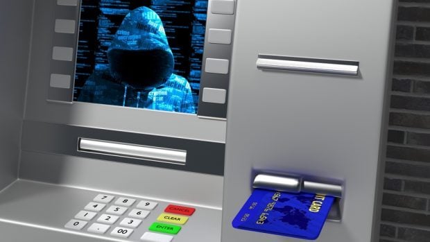 hacker on ATM screen
