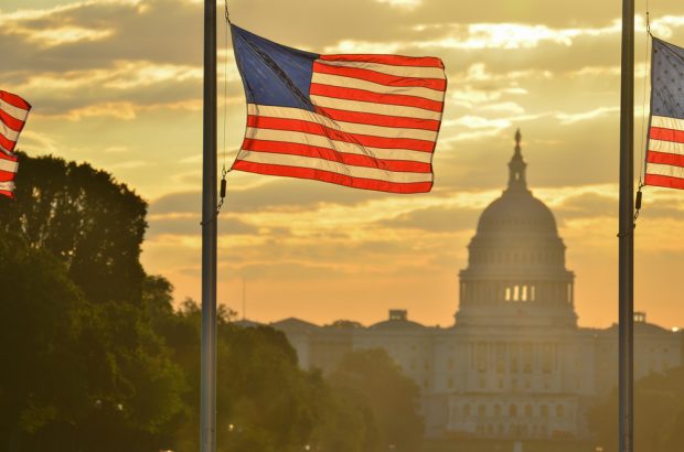 U.S. flag and U.S. Capitol Building