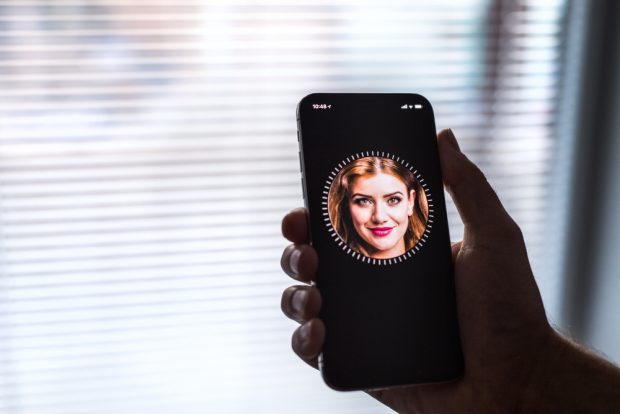 Apple iPhone X smartphone, FACE ID set up.