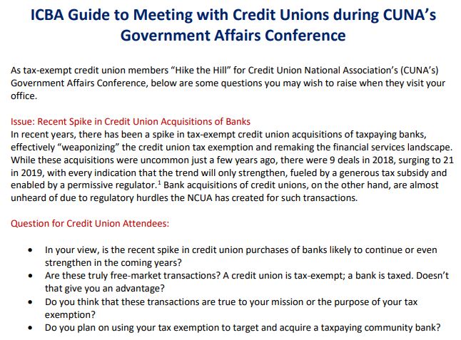 Portion of letter the ICBA sent to congressional offices ahead of GAC's