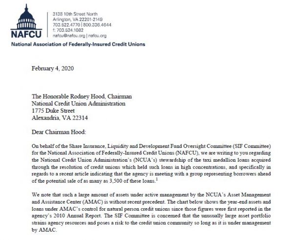 First page of NAFCU letter to the NCUA.