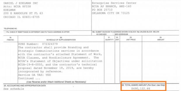 Page from NCUA's contract worth nearly $500,000with Edelman.