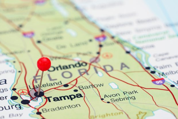 Florida map with pin in Tampa