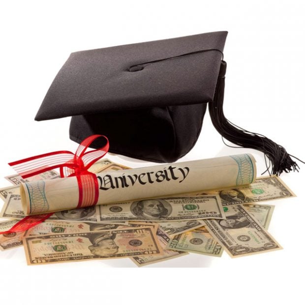 graduation cap and money for student loans