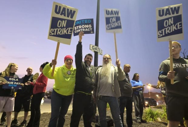 UAW members on strike Oct. 11 at Ford's Kentucky Truck Plant in Louisville. Credit/UAW