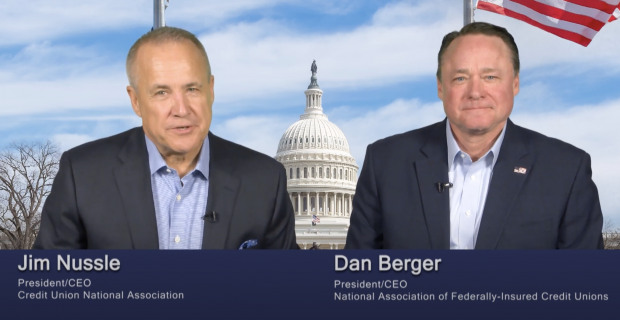 CUNA Pres./CEO Jim Nussle & NAFCU Pres./CEO Dan Berger in a video released Nov. 2, 2023.