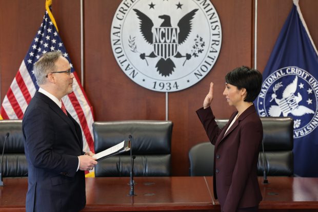 Tanya Otsuka sworn in by Chairman Todd Harper as the 25th member of the NCUA Board. Credit/NCUA