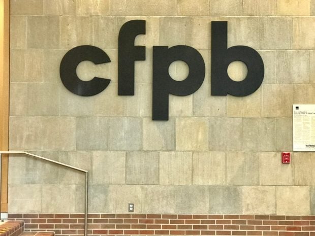 CFPB logo on it's headquarters in Washington, D.C.