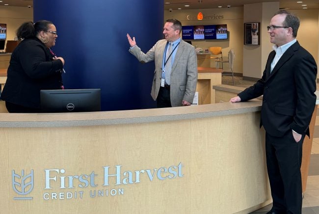 From left to right: Branch Leader Shyeeda Banks, Hendrickson and CEO Mike Dinneen at First Harvest CU's Deptford, N.J., branch