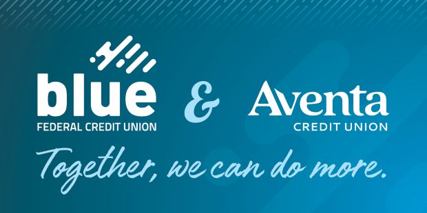 Blue Federal Credit Union and Aventa Credit Union logos