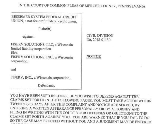 court filing against Fiserv