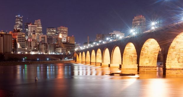 Skyline of Saint Paul, Minnesota from the Mississippi River.