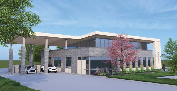 Rendering of a branch Corda Credit Union plans to open in late 2025 in North Liberty, Iowa. Credit/Corda Credit Union