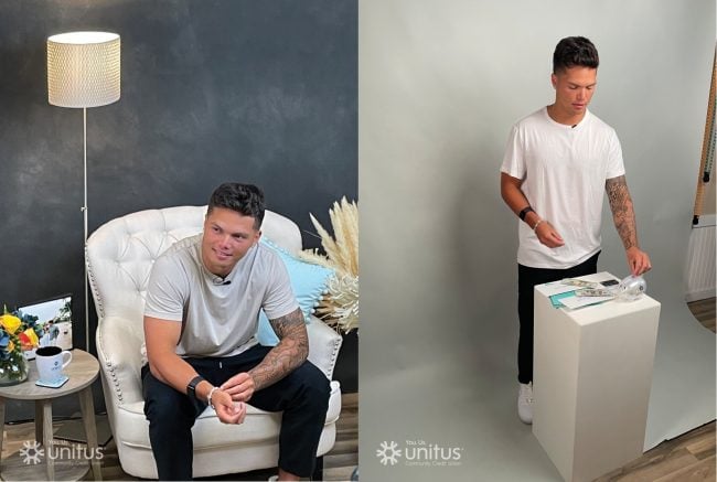 Still shots from Dillon Gabriel's campaign with Unitus Community CU