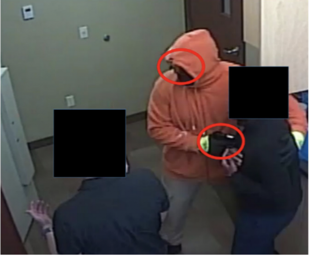 Image from the robbery attempt at WFCU on Nov. 29, 2022. Credit/FBI