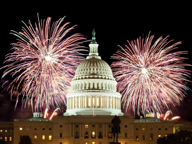 Fireworks over the Capitol building.