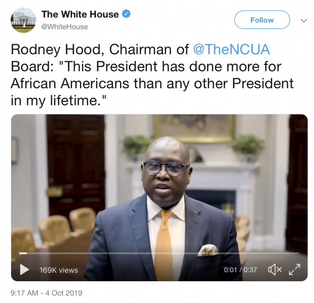 Screenshot of Hood's video posted on the White House's official Twitter feed last October.
