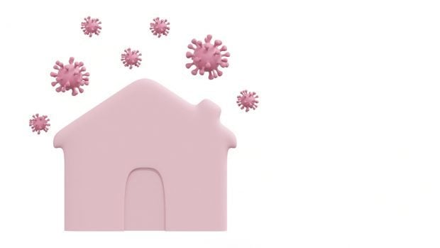pink house surrounded by the coronavirus