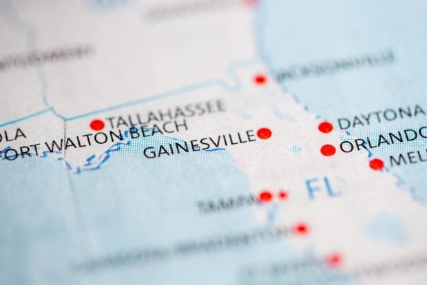 Gainesville, Florida on a map