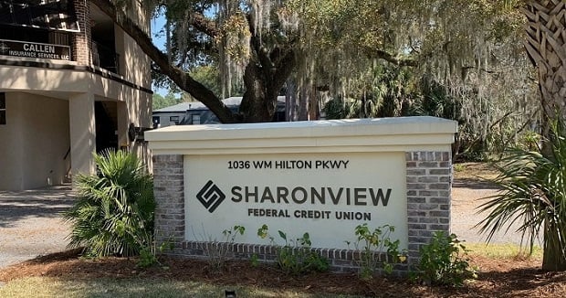 Sign outside Sharonview FCU's new branch on Hilton Head Island.