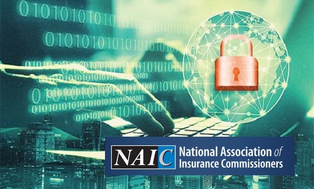 NAIC logo over a view of a hacker's hands (Credit: Shutterstock and Allison Bell/ALM)