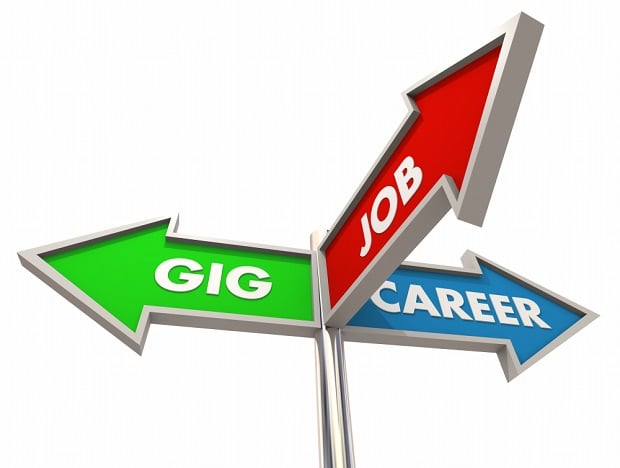 sign saying gig, job, work