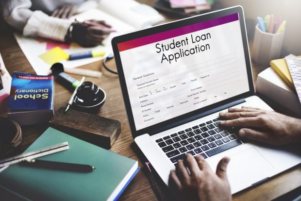 student loan application on laptop