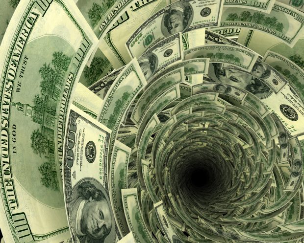 Black tunnel swirrled by dollar bills