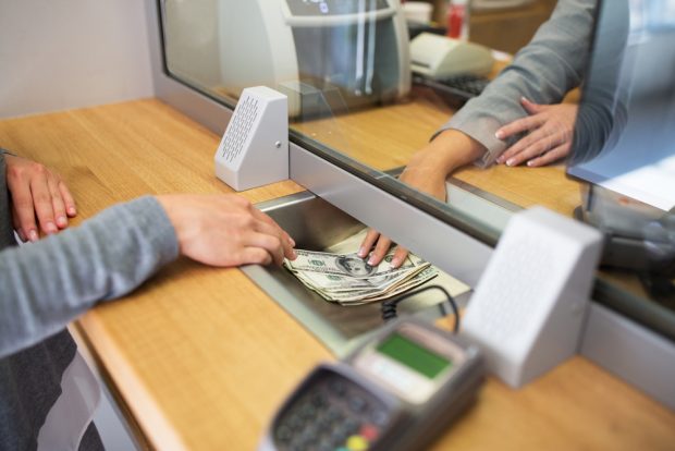 Banking at a teller window