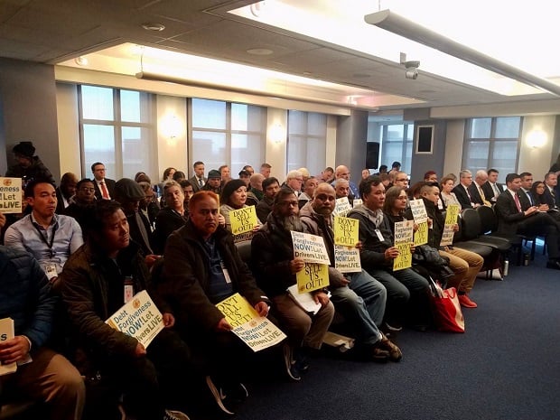 Taxi drivers attend NCUA board meeting. 