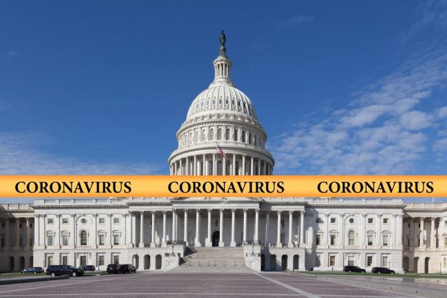 U.S. capitol with coronavirus label