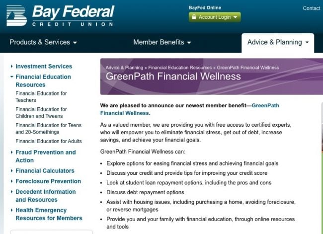 Screenshot from Bay FCU's website. 