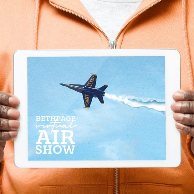 Bethpage Virtual Air Show sign.