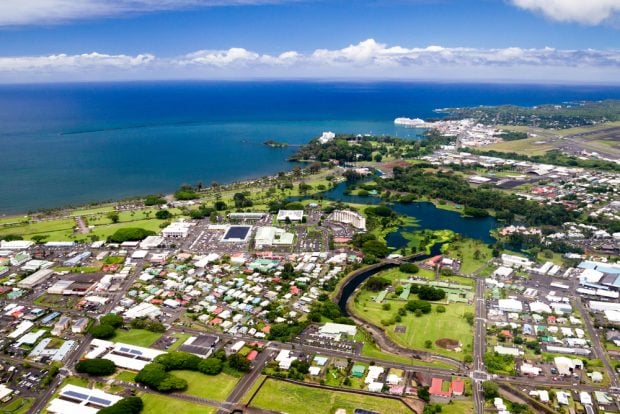 Aerial view over Hilo, Hawaii.