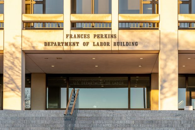 Entrance of the U.S. Department of Labor building in Washington, D.C.