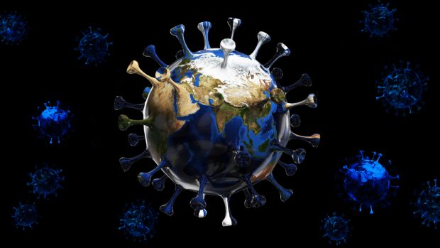 Planet Earth shaped as the coronavirus