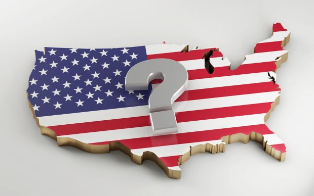 U.S. map with a question mark on top of it