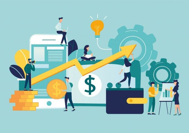 mutual fund investments with people working on charts and projections