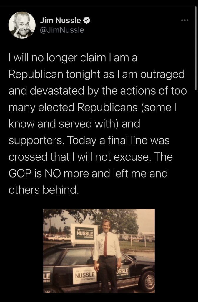 Screenshot of Jim Nussle's Twitter post from Jan. 6, 2021.
