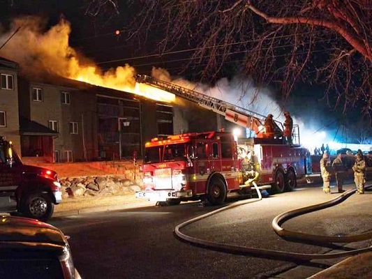 Image from the apartment fire in Pierre, S.D. on Jan. 14, 2021.