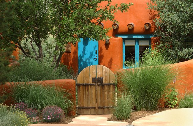 orange adobe Santa Fe cottage