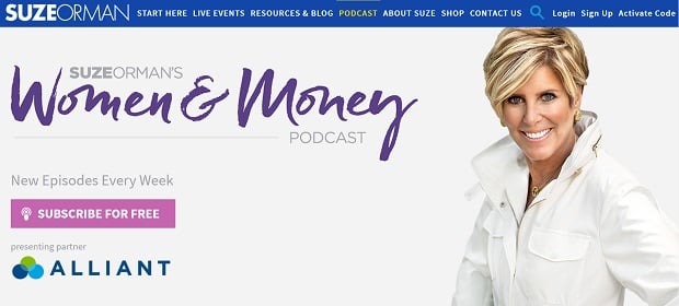 Alliant Credit Union began sponsoring Suze Orman’s “Women & Money” podcast in January. (Screenshot from website)