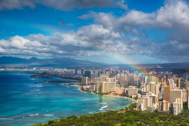 Rainbow over Hawaii skyline