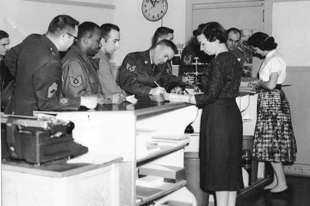 Global Credit Union was founded as Fairchild Federal Credit Union on the Air Force base near Spokane, shown here in 1954. Photo courtesy Global CU.