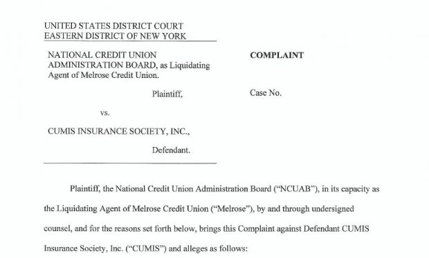 Cover sheet of the NCUA lawsuit.