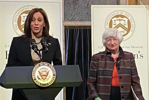 Vice President Kamala Harris and Treasury Secretary Janet Yellen at awards announcement Tuesday. (Photo courtesy of Inclusiv)