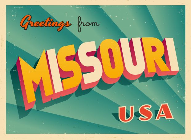 Vintage postcard that states, "Greetings from Missouri U.S.A."