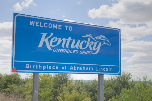 Welcome to Kentucky road sign at the state border
