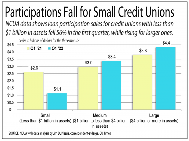 graph showing that loan participations fall for small credit unions.